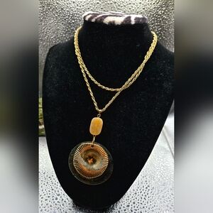 "5/$25" C1946 Gold tone Long Adjustable Sunburst Fashion Necklace